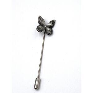 Stick Pin Butterfly Pewter Tone Unmarked Vintage Estate
